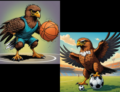 A Hawk playing basketball and soccer 